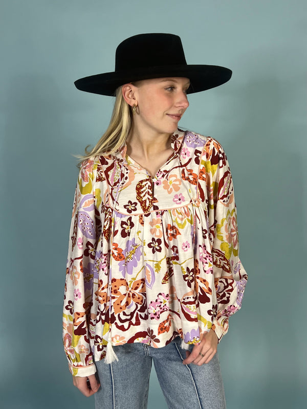 Whimsical Tassel Tie Blouse