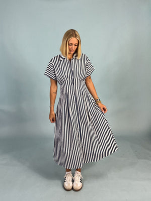 Blue Print Stripe Midi Dress