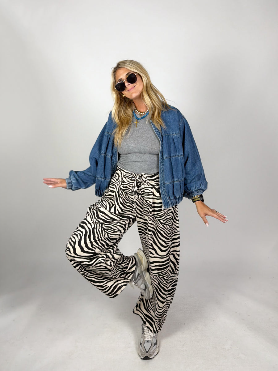 Zuri Zebra Barrel Leg Sweats