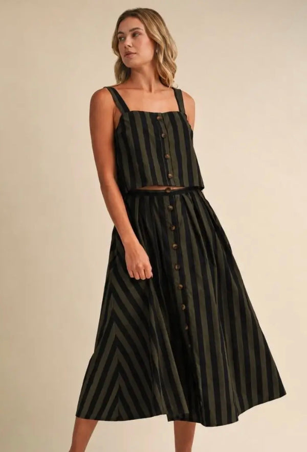 Olive Stripe Skirt Set
