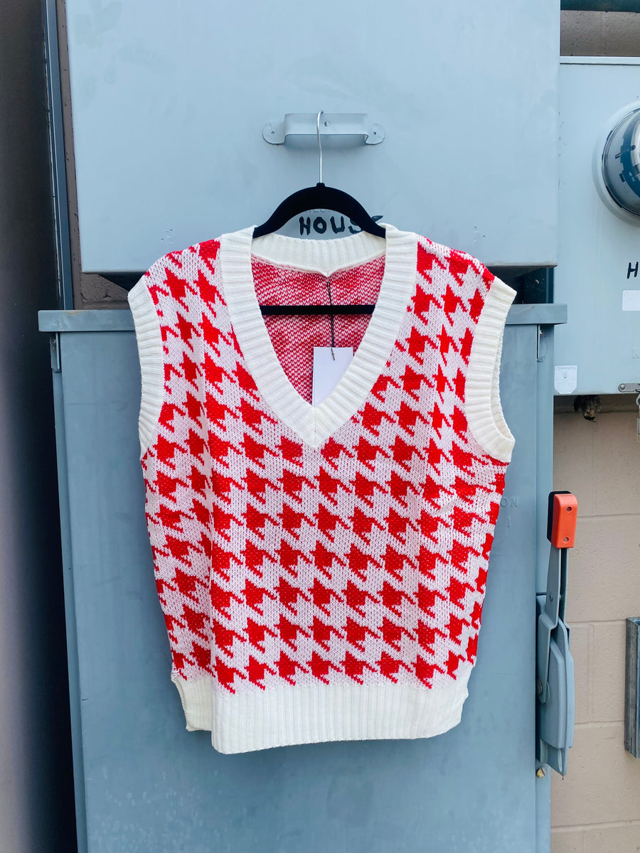 Hound's-tooth Red White Sweater Vest