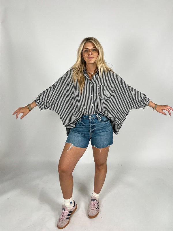 Sheri Stripe Quarter Sleeve Button Up