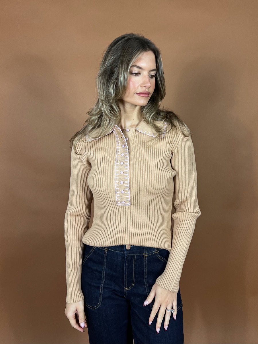Stichline Knit Collar Top