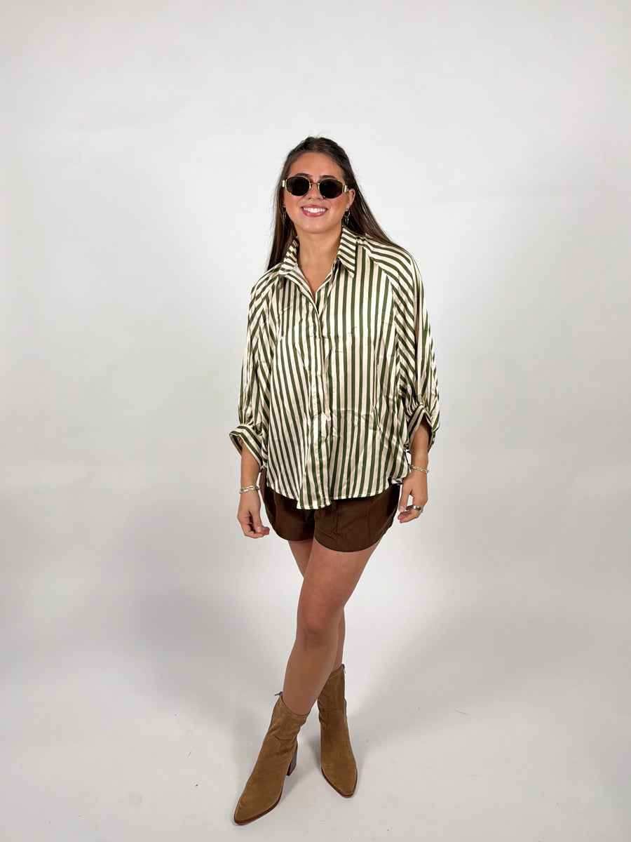 Lined Off Button Down Blouse