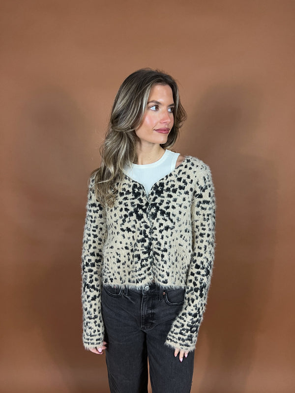 Fuzzy Animal Print Cardigan