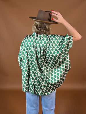 Kelly Green Printed Button Down