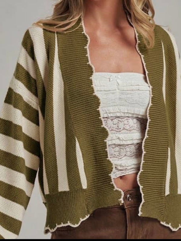 Scalloped Hem Stripe Cardigan