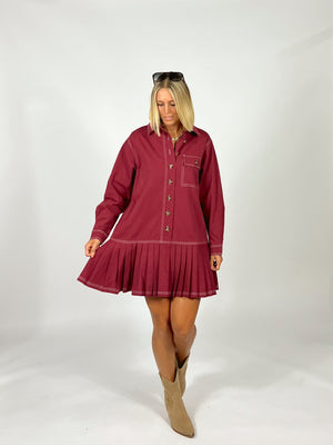 Crimson Case Pleated Dress