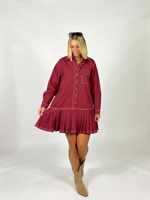 Crimson Case Pleated Dress