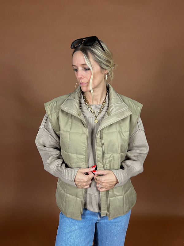Quinn Olive Quilted Vest