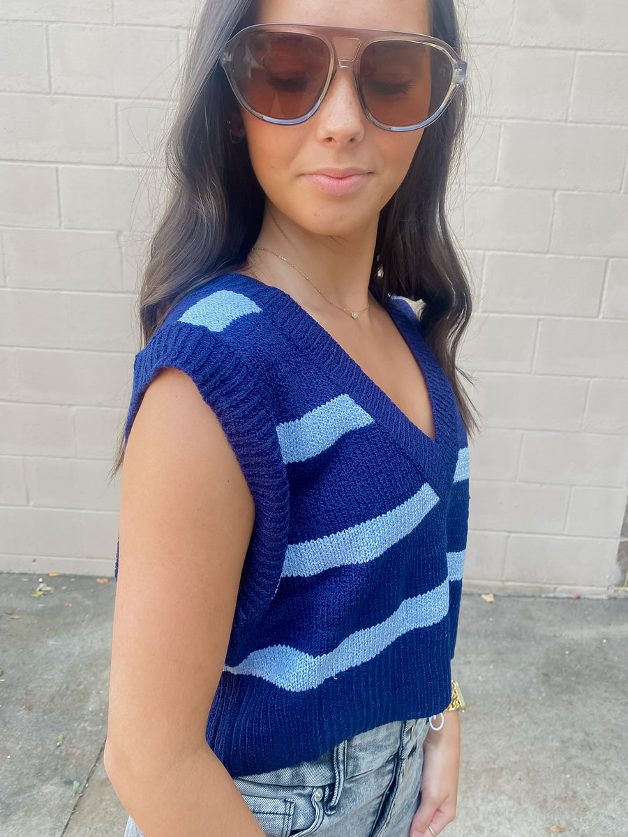 Terry Stripe VNeck Sweater Vest