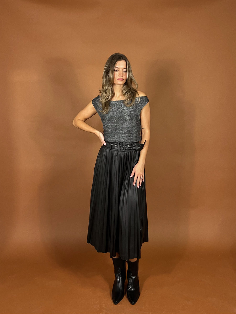 Icon Pleated Leather Skirt