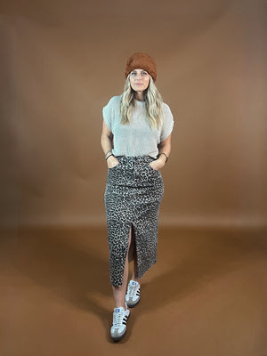 Sally Leopard Denim Skirt