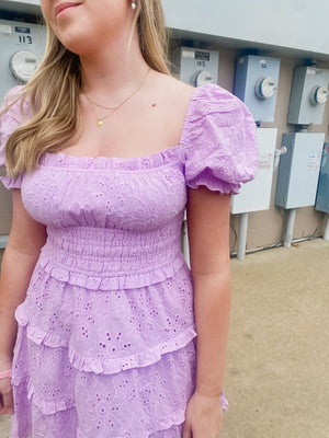 Lilac Eyelet Mini Dress