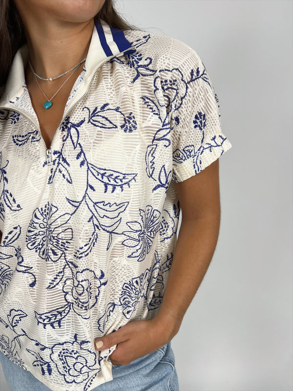 Porcelain Lace Polo Top