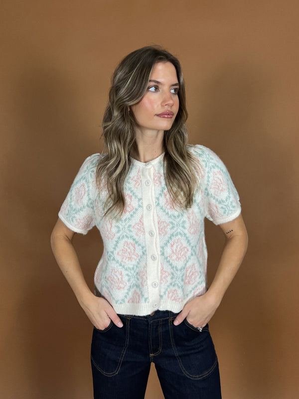 Ginger Floral Short Sleeve Sweater