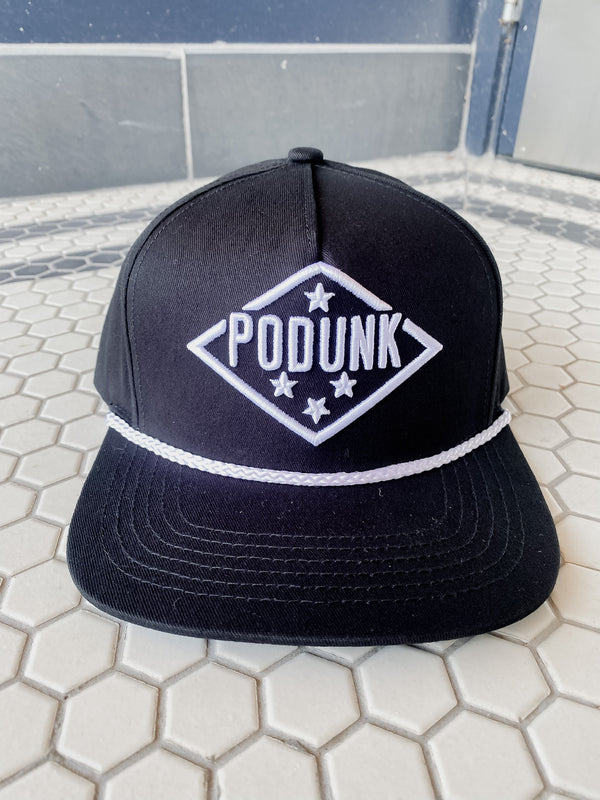 Podunk Snapback - Black w/ White Rope