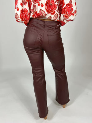 Jaxtyn Crop And Flare Leather Pant | Oxblood