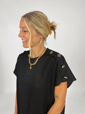 Gold Button Black Dress