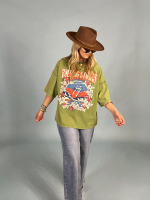 Olive Oversize Rolling Stones Tee
