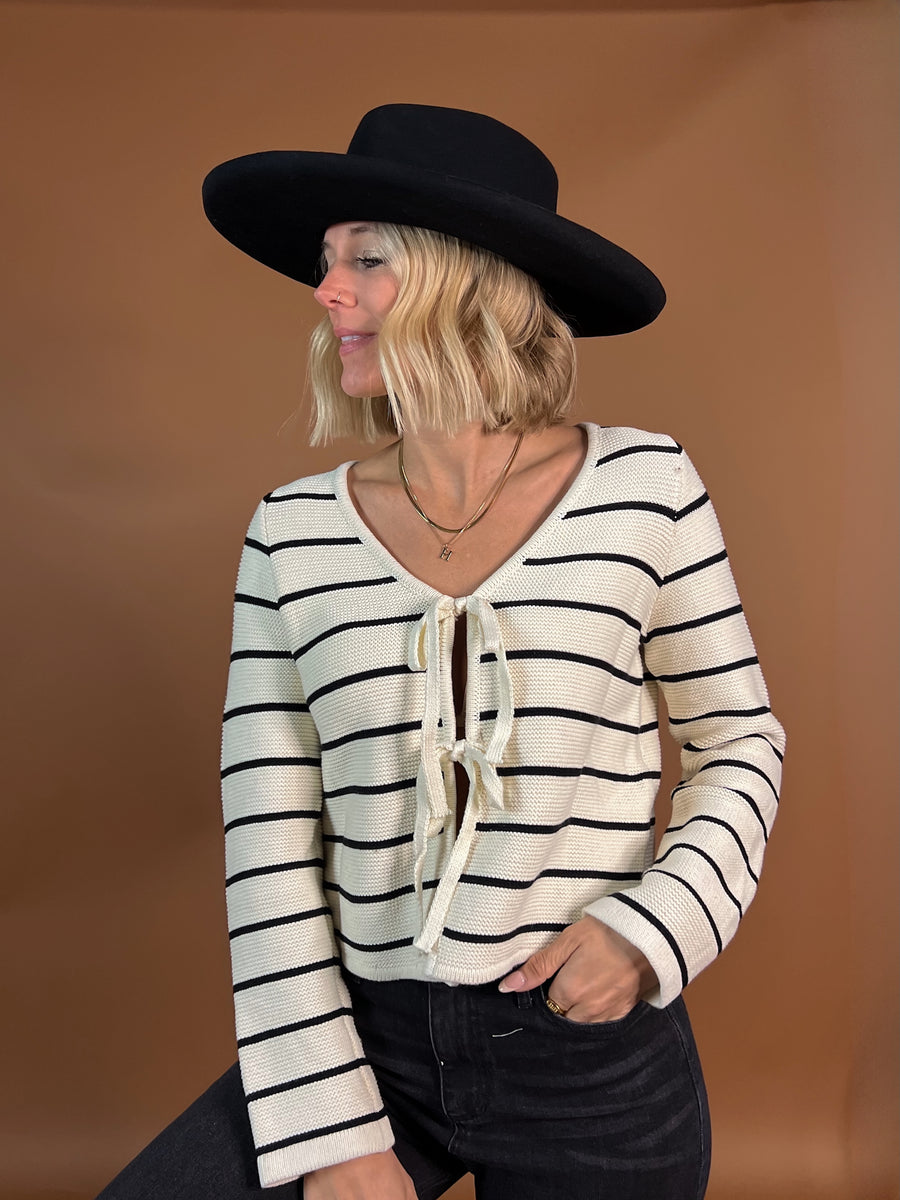 Lila Tie Front Stripe Cardigan