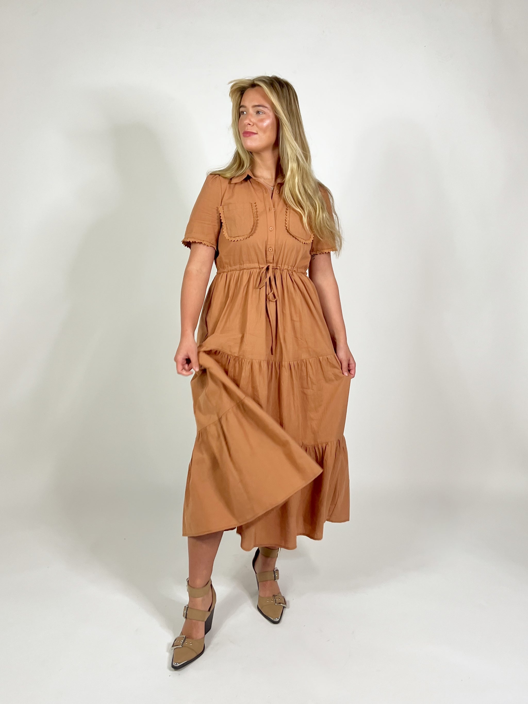 Mocha Tiered Midi Dress - ShopFringeClothing.com Mocha Tiered Midi Dress - ShopFringeClothing.com