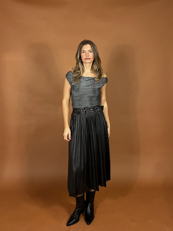 Icon Pleated Leather Skirt