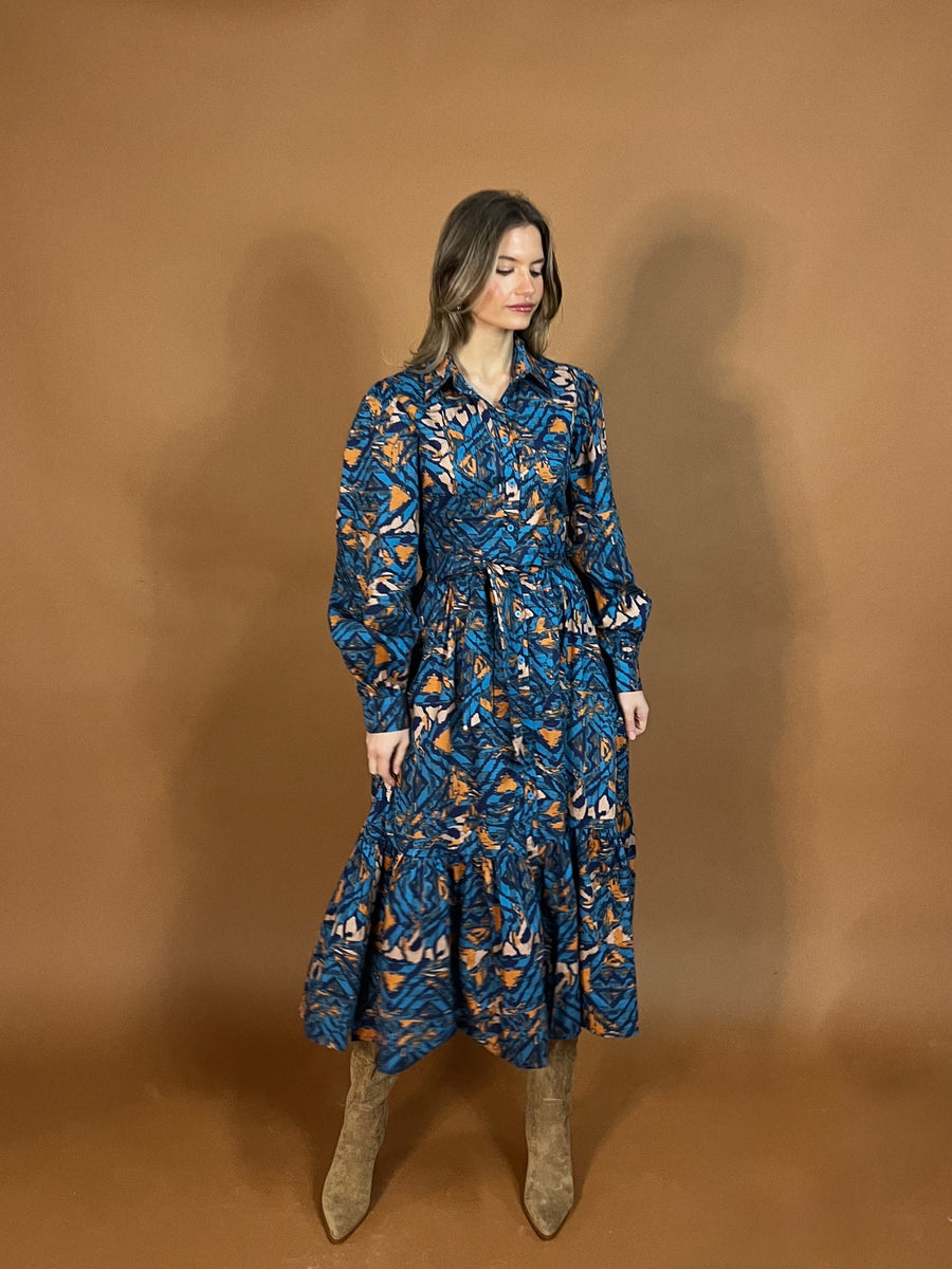 Bronze And Blue Midi Dress