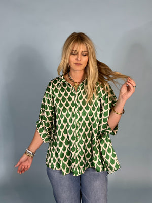 Kelly Green Printed Button Down