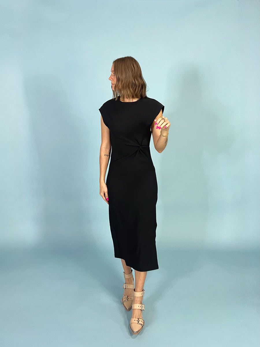 Cap Sleeve Round Neck Black Dress