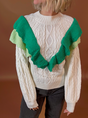 Ruffled Cable Knit Sweater