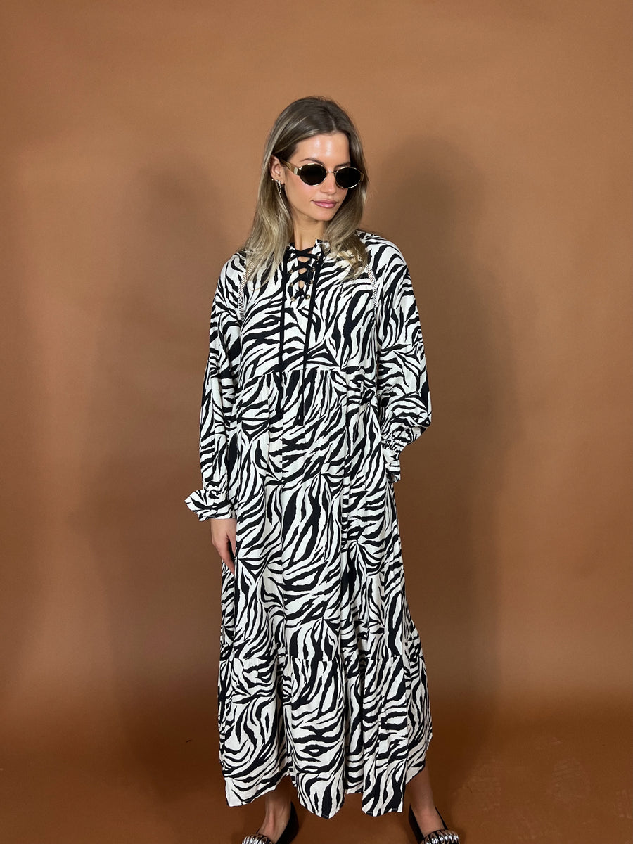 Zebra Print Lace Up Dress