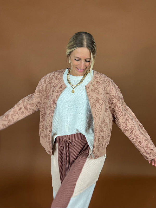 Embroidered Puffed Bomber Jacket