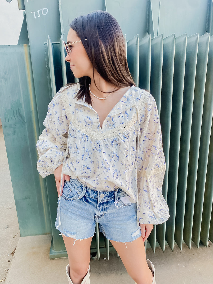 Shabby Chic White Button Down Blouse