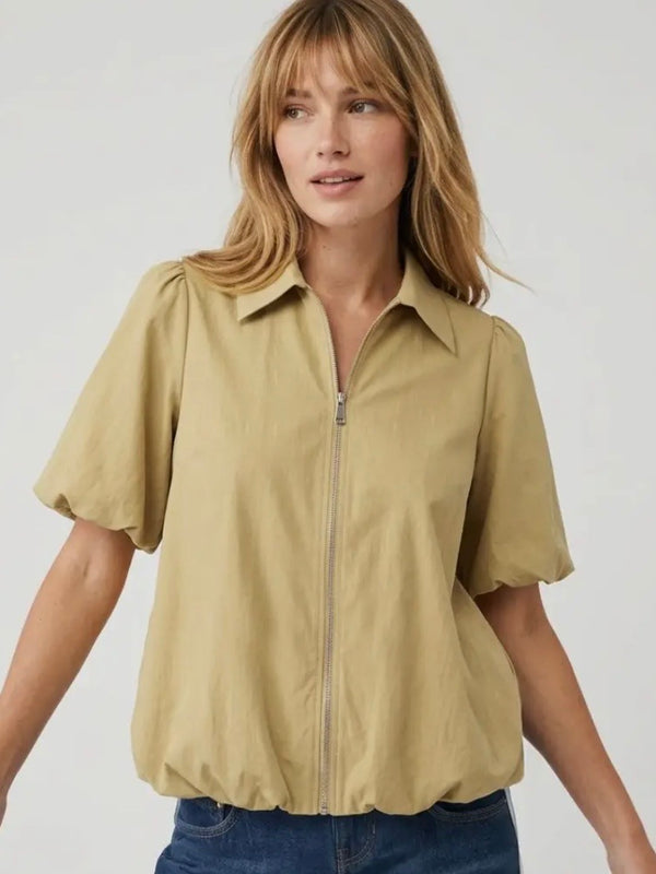 Mathis Bubble Hem Zipper Top
