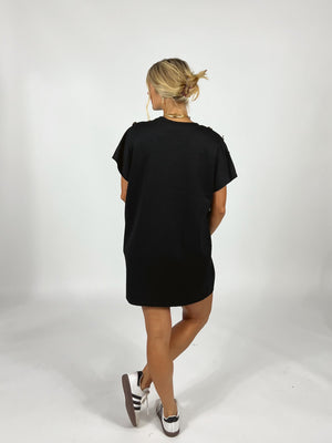Gold Button Black Dress