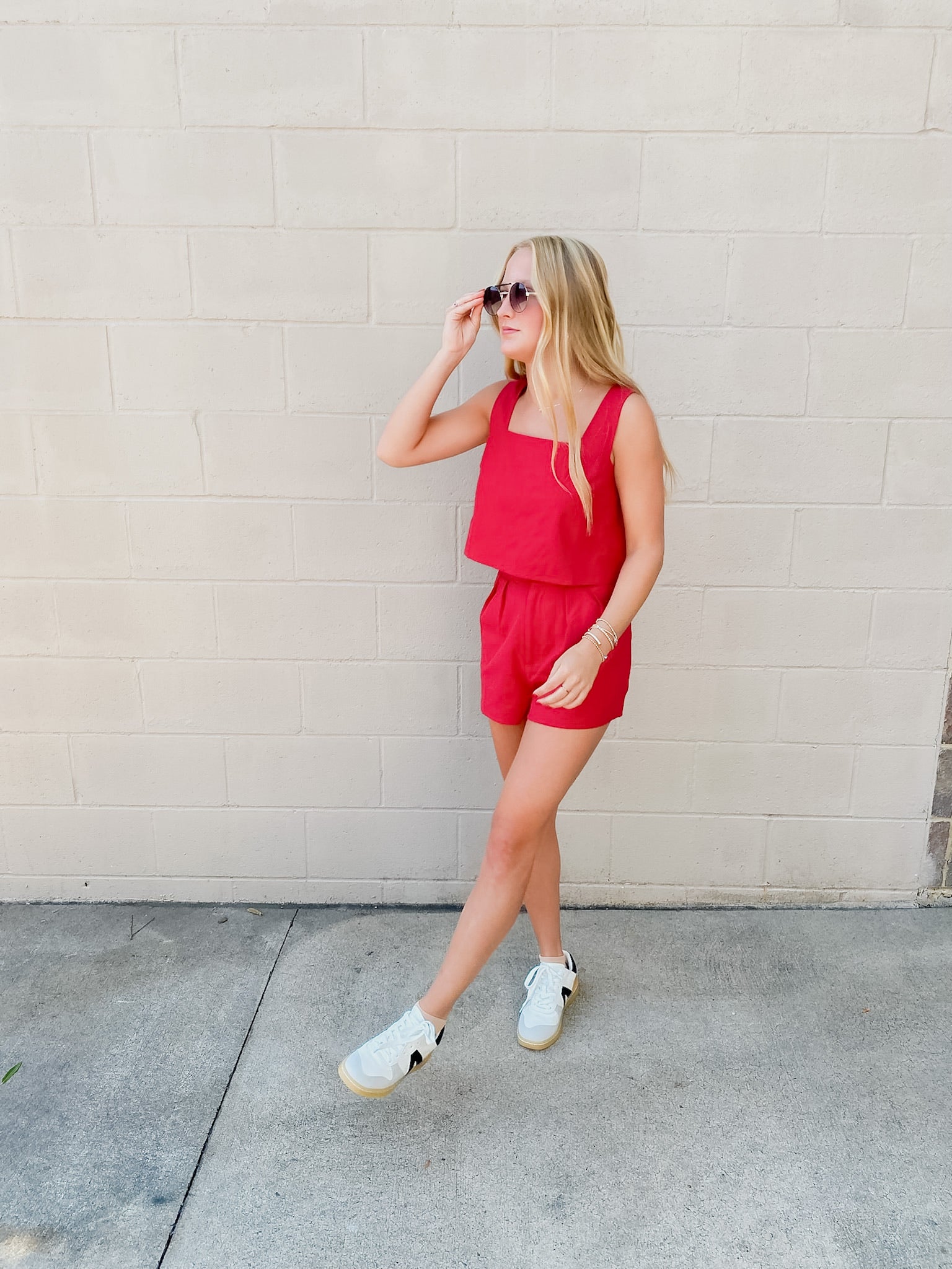 Red Linen Shorts Set Red Linen Shorts Set