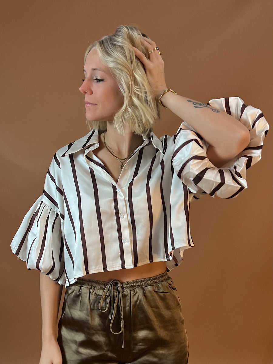 Karlie Stripe Balloon Sleeve Top