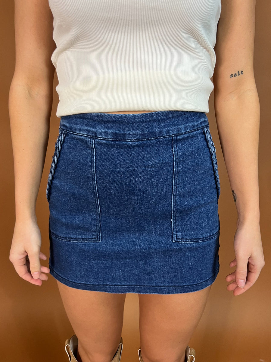 Twisted Denim Mini Skirt