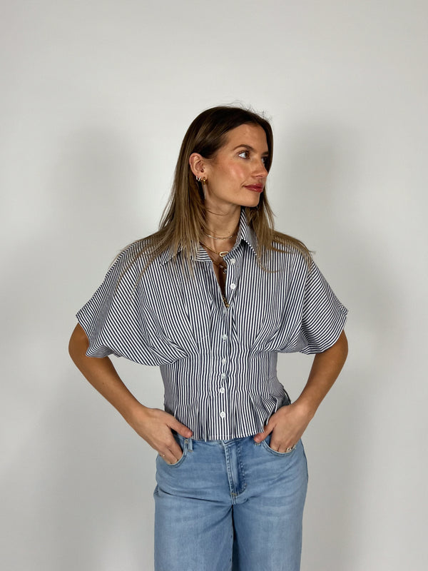 Easy Pleated Waist Stripe Top