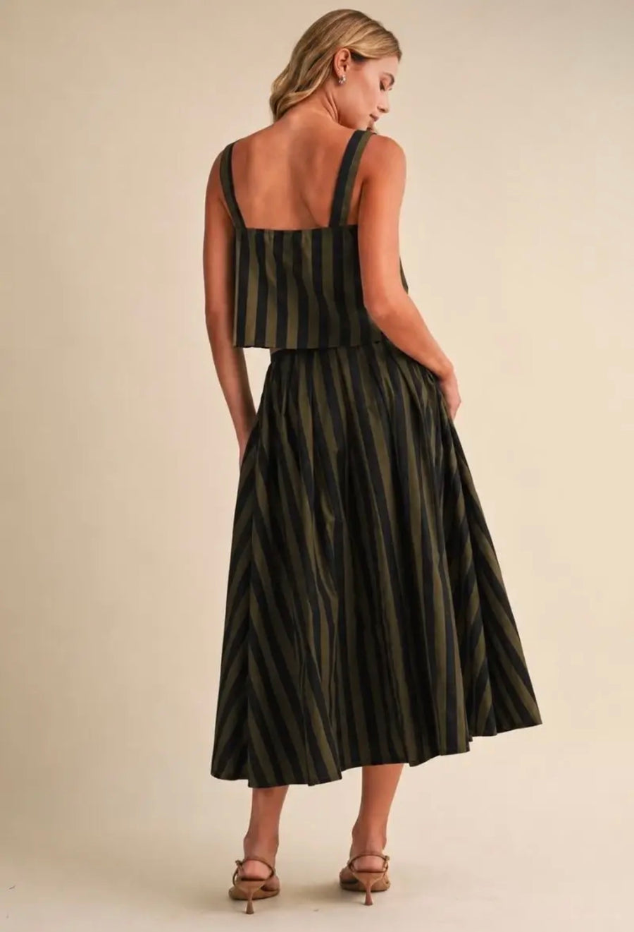 Olive Stripe Skirt Set
