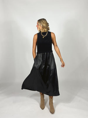 Mixed Media Black Maxi Dress