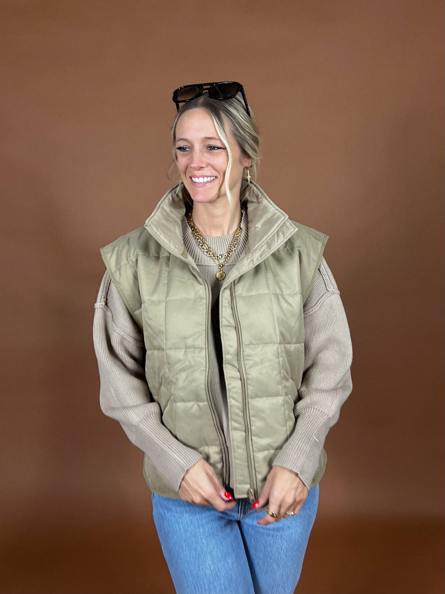 Quinn Olive Quilted Vest