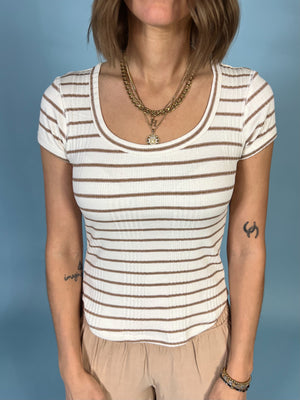 Mocha Stripe Scoop Neck Top