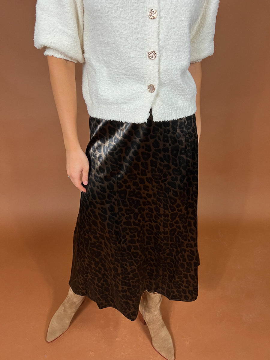 Leopard Satin Skirt