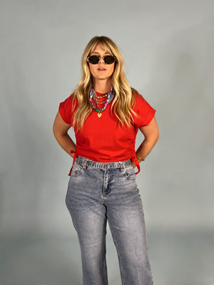 Red Ahead Side Tie Tee