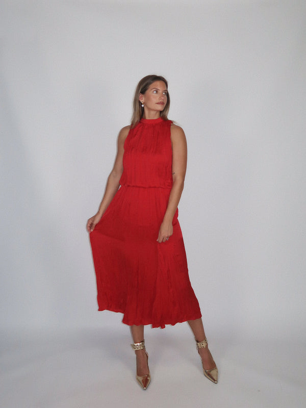Put Nicely Pleated Midi Dress