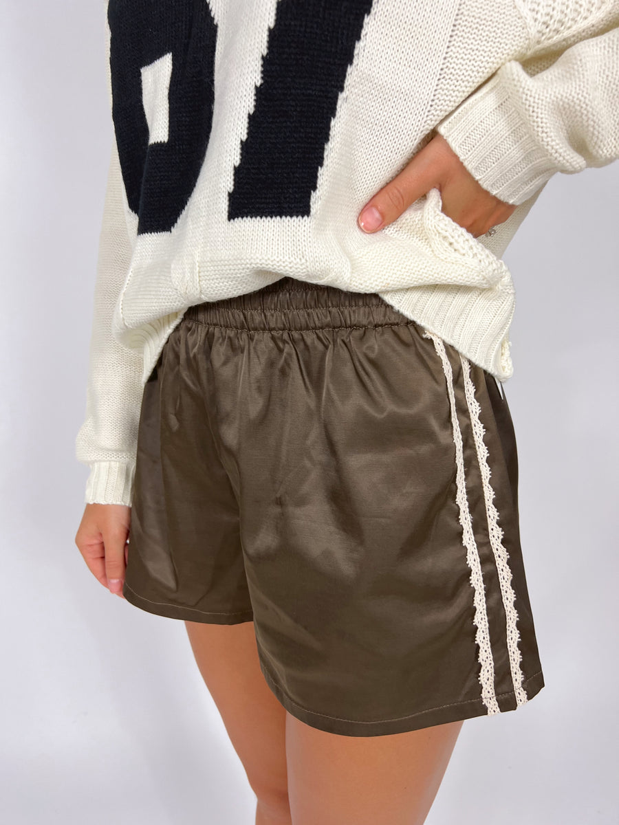 Satin Lace Trim Shorts