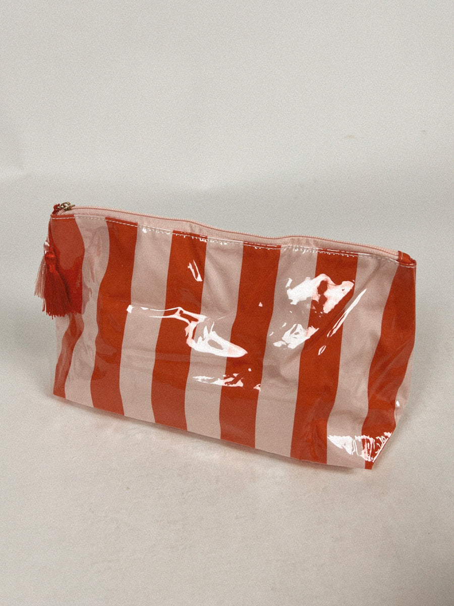 Stripe Coated Cosmetic Pouch