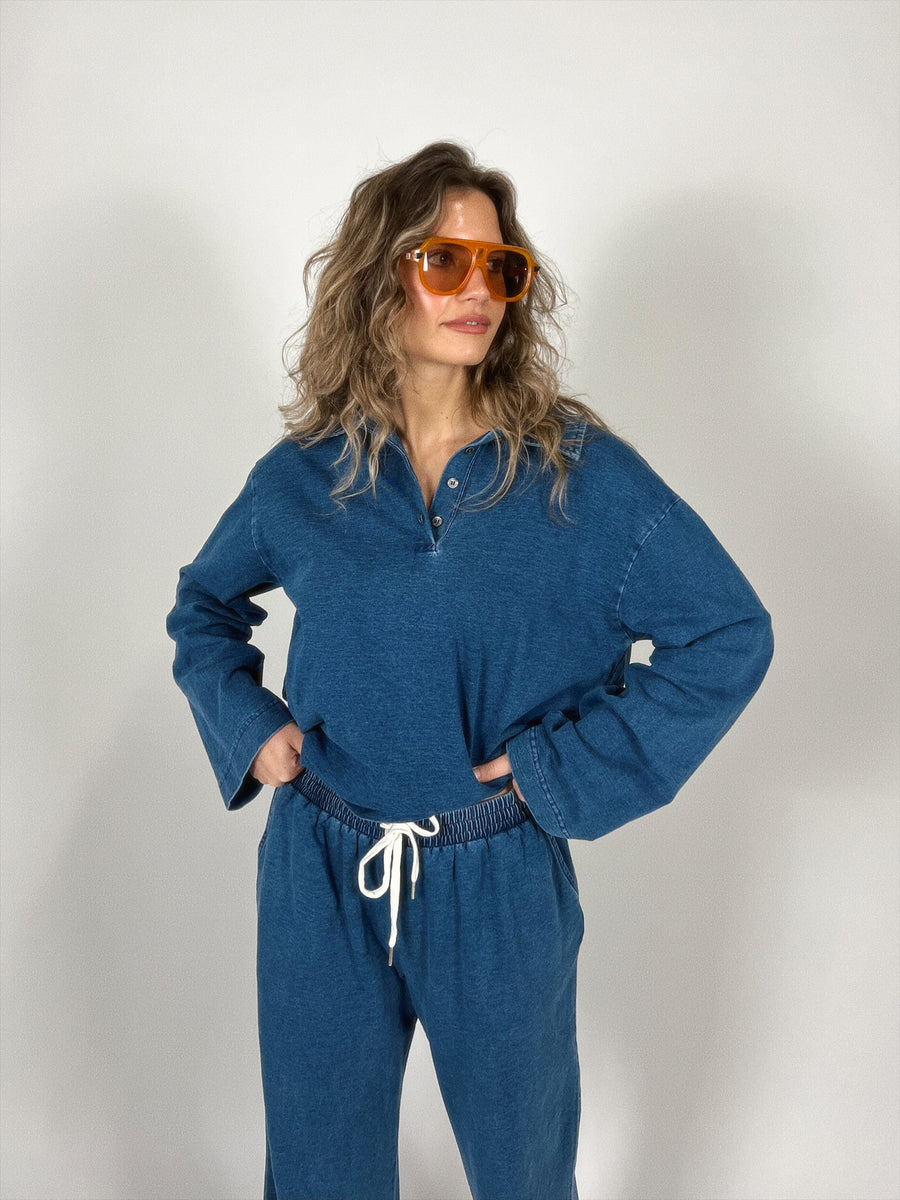 Washed Denim Knit Set